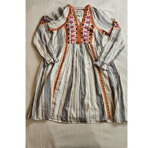 Anthropologie Embroidered Mini Dress Striped Bohemian Festival XS